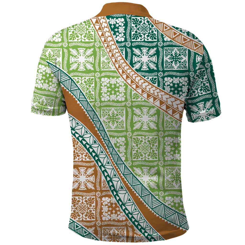 Hawaiian Quilt Pattern Polo Shirt Green Chestnut Color Mixed - Polynesian Pride