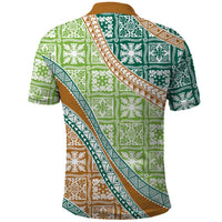 Hawaiian Quilt Pattern Polo Shirt Green Chestnut Color Mixed - Polynesian Pride
