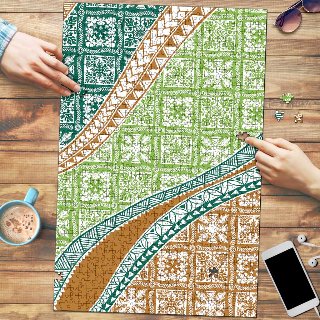 Hawaiian Quilt Pattern Puzzle Green Chestnut Color Mixed - Polynesian Pride