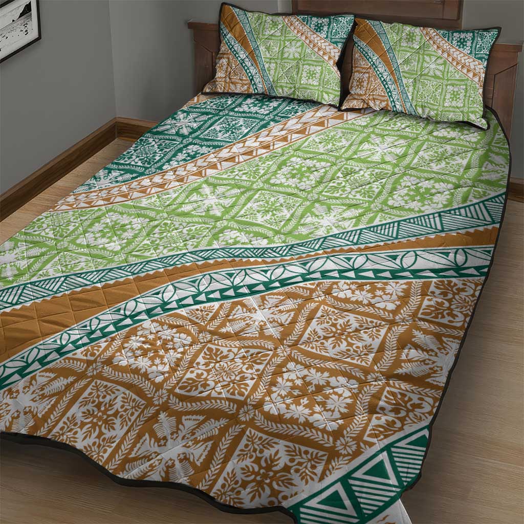 Hawaiian Quilt Pattern Quilt Bed Set Green Chestnut Color Mixed - Polynesian Pride