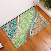 Hawaiian Quilt Pattern Rubber Doormat Green Chestnut Color Mixed - Polynesian Pride