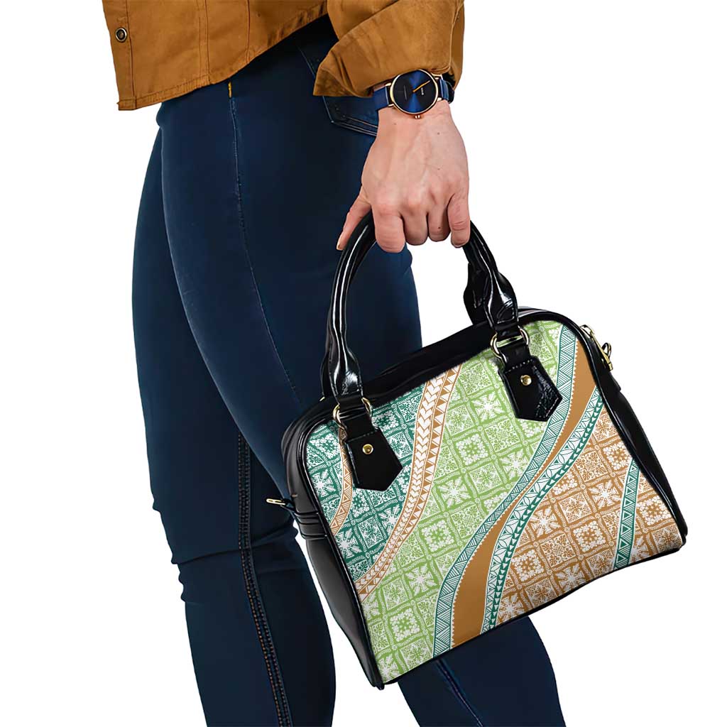 Hawaiian Quilt Pattern Shoulder Handbag Green Chestnut Color Mixed - Polynesian Pride