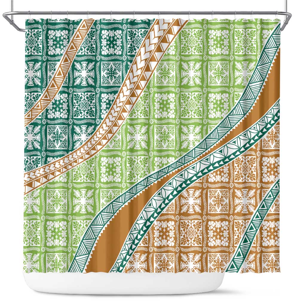 Hawaiian Quilt Pattern Shower Curtain Green Chestnut Color Mixed - Polynesian Pride