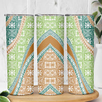 Hawaiian Quilt Pattern Skinny Tumbler Green Chestnut Color Mixed - Polynesian Pride