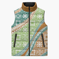 Hawaiian Quilt Pattern Sleeveless Puffer Jacket Green Chestnut Color Mixed - Polynesian Pride