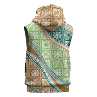 Hawaiian Quilt Pattern Sleeveless Zip Hoodie Green Chestnut Color Mixed - Polynesian Pride