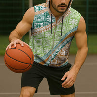 Hawaiian Quilt Pattern Sleeveless Zip Hoodie Green Chestnut Color Mixed - Polynesian Pride