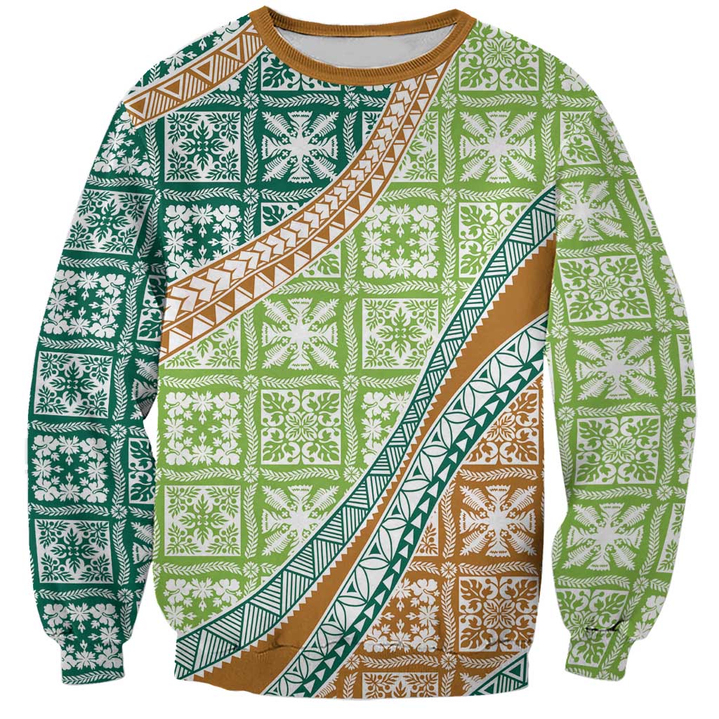 Hawaiian Quilt Pattern Sweatshirt Green Chestnut Color Mixed - Polynesian Pride