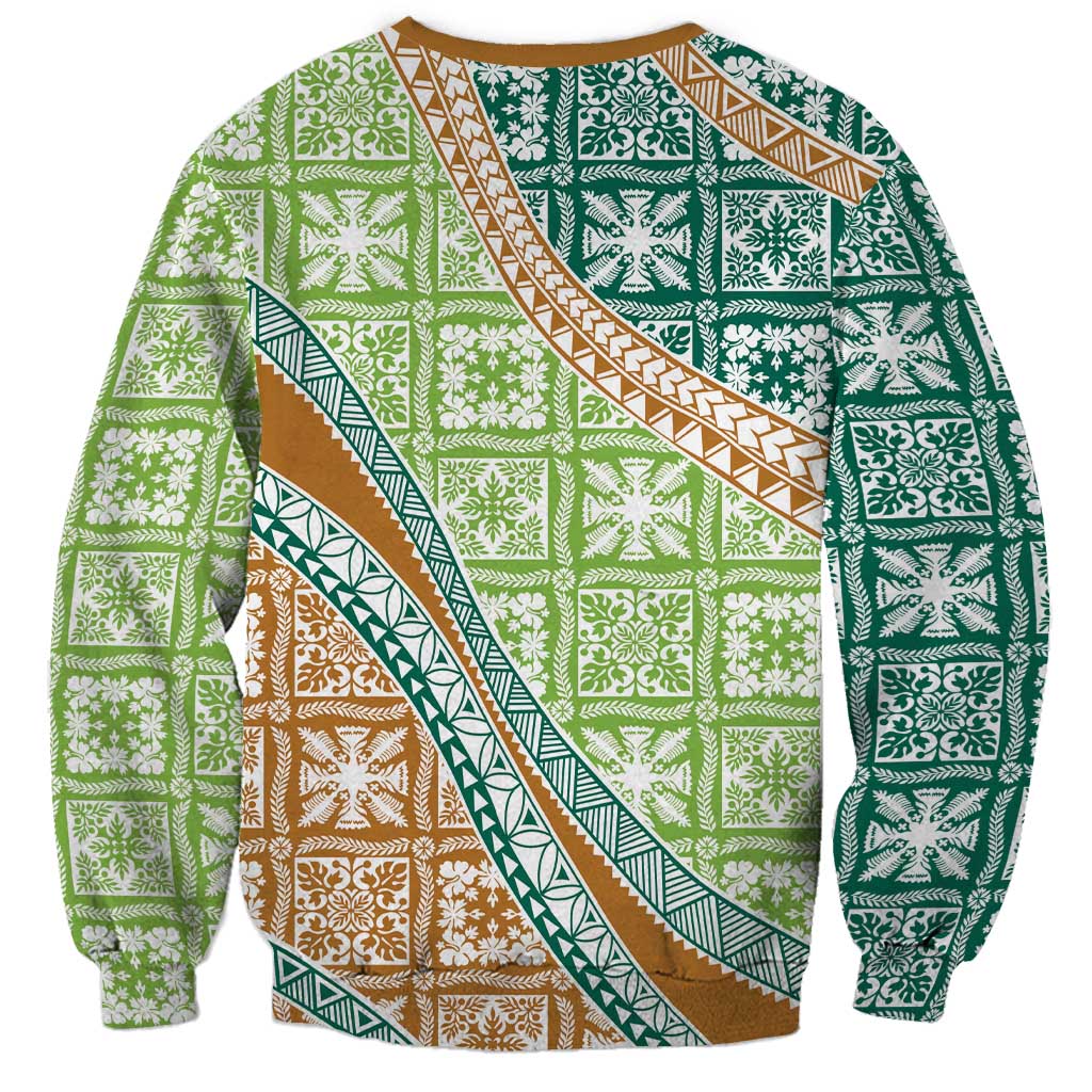 Hawaiian Quilt Pattern Sweatshirt Green Chestnut Color Mixed - Polynesian Pride