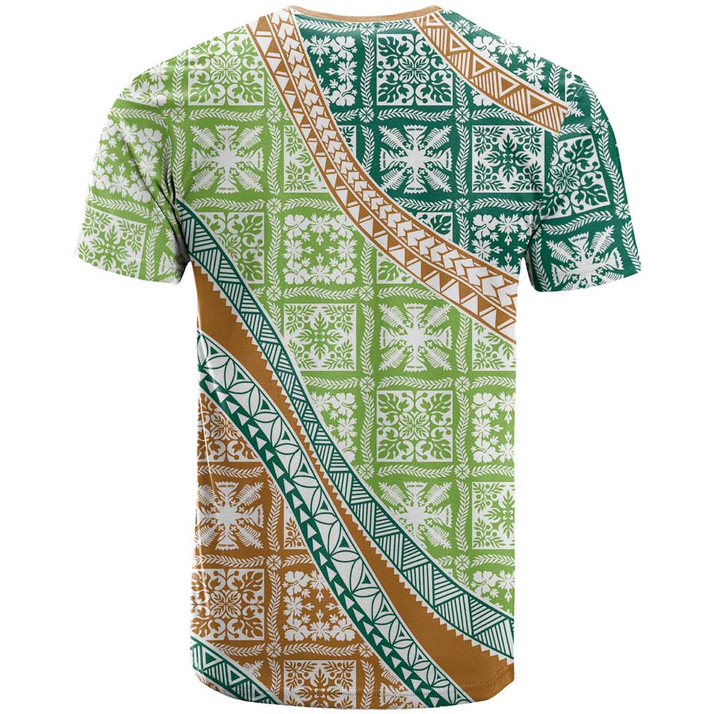 Hawaiian Quilt Pattern T Shirt Green Chestnut Color Mixed - Polynesian Pride
