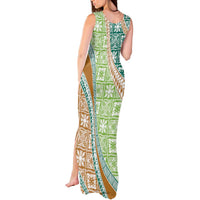 Hawaiian Quilt Pattern Tank Maxi Dress Green Chestnut Color Mixed - Polynesian Pride
