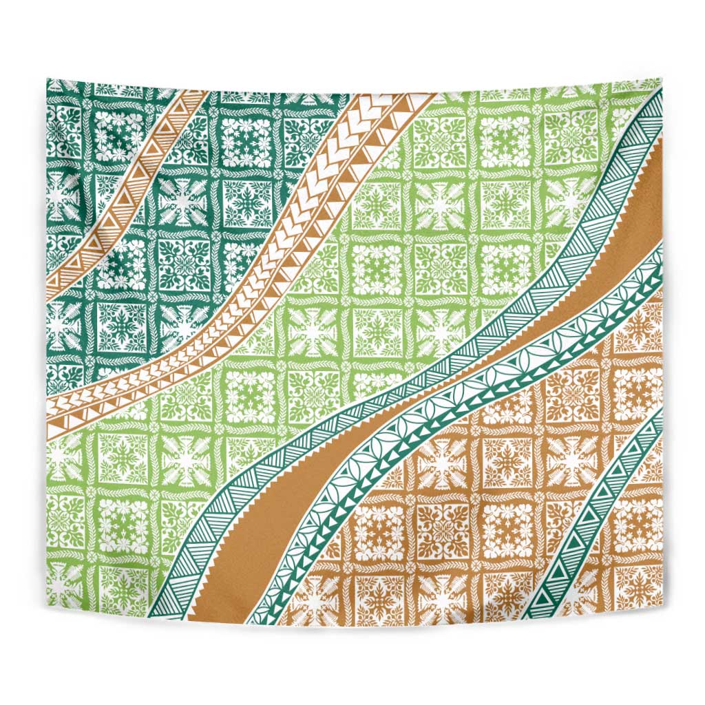 Hawaiian Quilt Pattern Tapestry Green Chestnut Color Mixed - Polynesian Pride