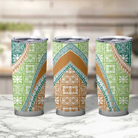 Hawaiian Quilt Pattern Tumbler Cup Green Chestnut Color Mixed - Polynesian Pride