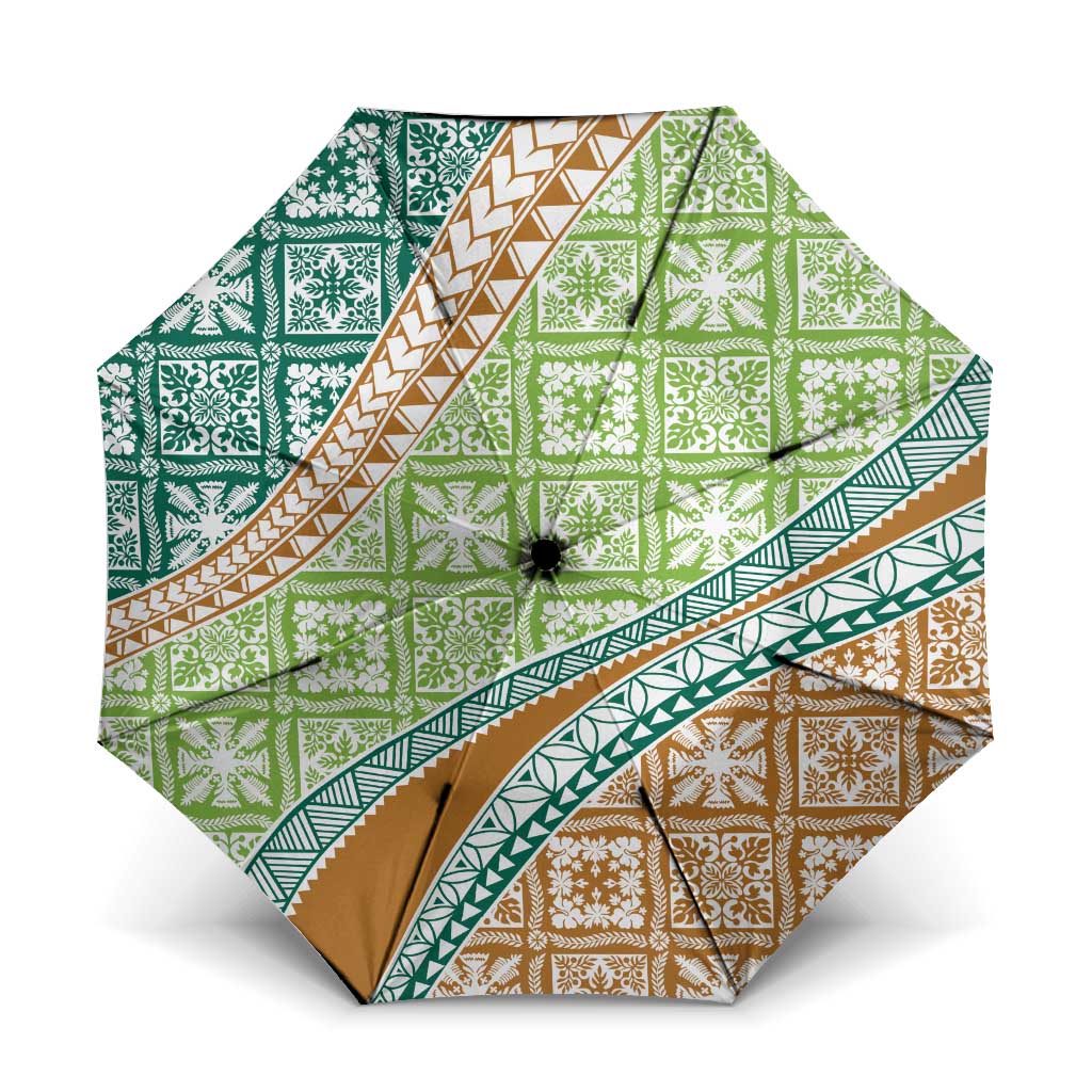 Hawaiian Quilt Pattern Umbrella Green Chestnut Color Mixed - Polynesian Pride