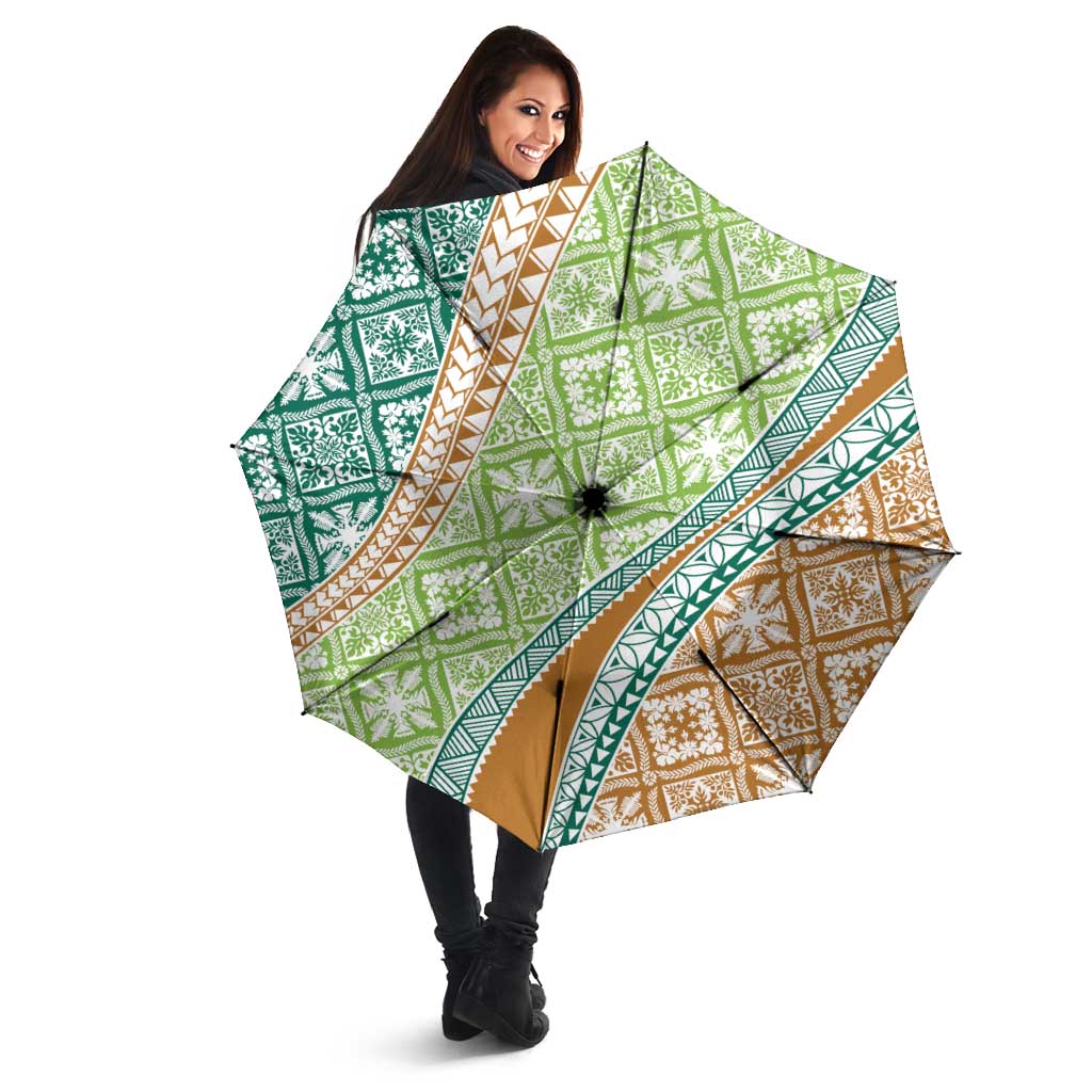 Hawaiian Quilt Pattern Umbrella Green Chestnut Color Mixed - Polynesian Pride