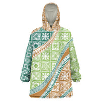 Hawaiian Quilt Pattern Wearable Blanket Hoodie Green Chestnut Color Mixed - Polynesian Pride