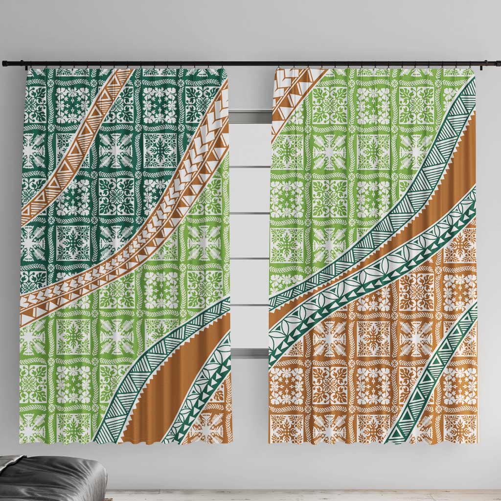 Hawaiian Quilt Pattern Window Curtain Green Chestnut Color Mixed - Polynesian Pride