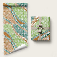 Hawaiian Quilt Pattern Wrapping Paper Green Chestnut Color Mixed - Polynesian Pride