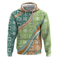 Hawaiian Quilt Pattern Zip Hoodie Green Chestnut Color Mixed - Polynesian Pride