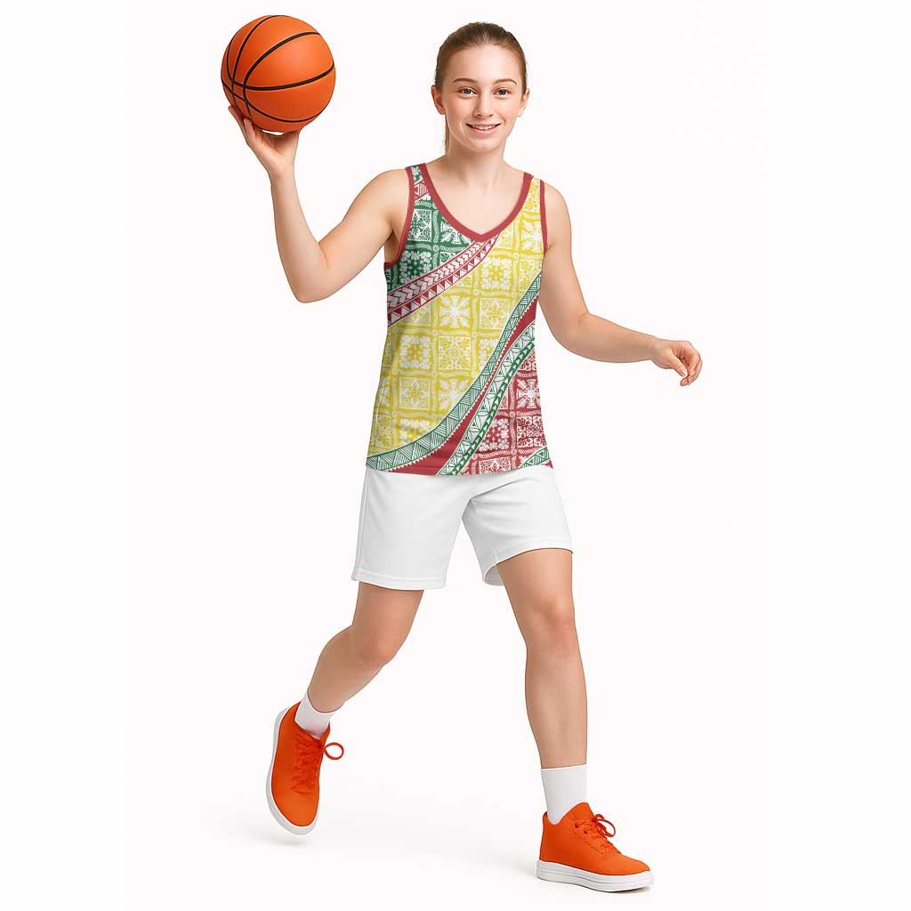 Hawaiian Quilt Pattern Basketball Jersey Special Color Mixed - Polynesian Pride