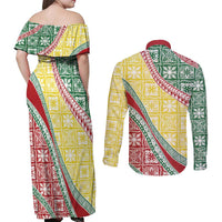 Hawaiian Quilt Pattern Couples Matching Off Shoulder Maxi Dress and Long Sleeve Button Shirt Special Color Mixed - Polynesian Pride