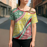 Hawaiian Quilt Pattern Cross Shoulder Shirt Special Color Mixed - Polynesian Pride