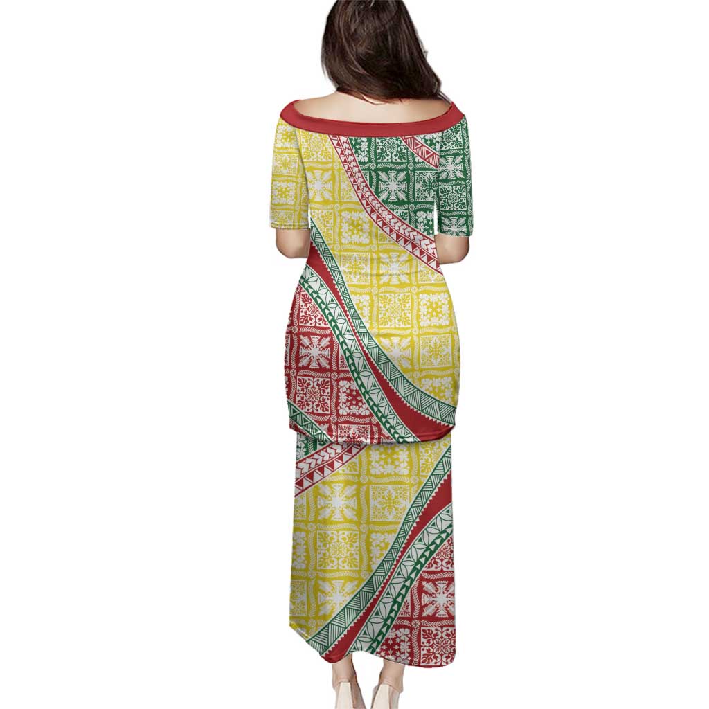 Hawaiian Quilt Pattern Family Matching Puletasi and Hawaiian Shirt Special Color Mixed - Polynesian Pride