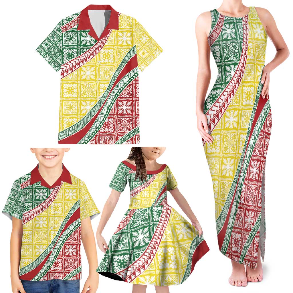 Hawaiian Quilt Pattern Family Matching Tank Maxi Dress and Hawaiian Shirt Special Color Mixed - Polynesian Pride