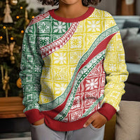 Hawaiian Quilt Pattern Kid Ugly Christmas Sweater Special Color Mixed - Polynesian Pride