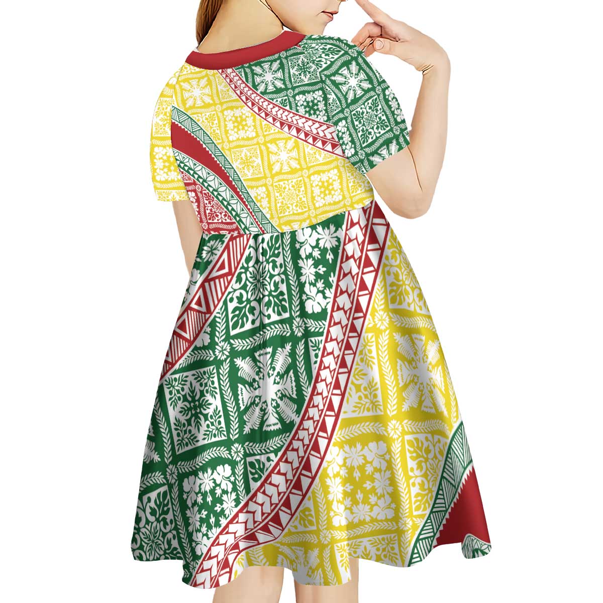 Hawaiian Quilt Pattern Kid Short Sleeve Dress Special Color Mixed - Polynesian Pride