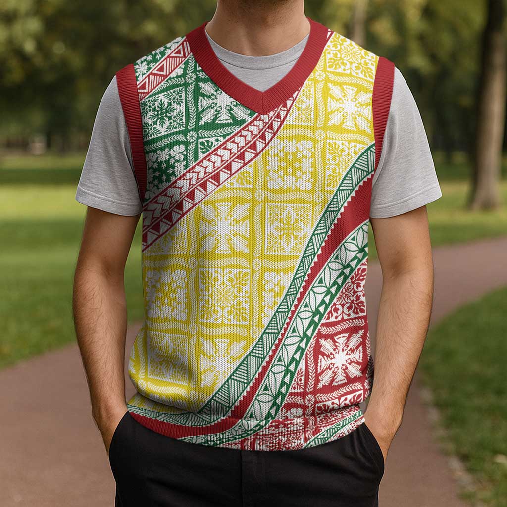 Hawaiian Quilt Pattern Christmas Knitted V-Neck Vest Special Color Mixed - Polynesian Pride