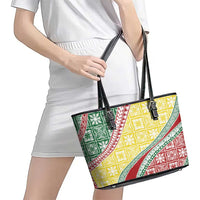 Hawaiian Quilt Pattern Leather Tote Bag Special Color Mixed - Polynesian Pride