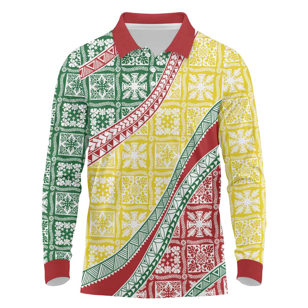 Hawaiian Quilt Pattern Long Sleeve Polo Shirt Special Color Mixed - Polynesian Pride