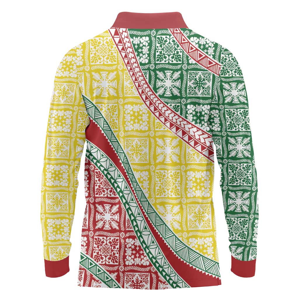 Hawaiian Quilt Pattern Long Sleeve Polo Shirt Special Color Mixed - Polynesian Pride