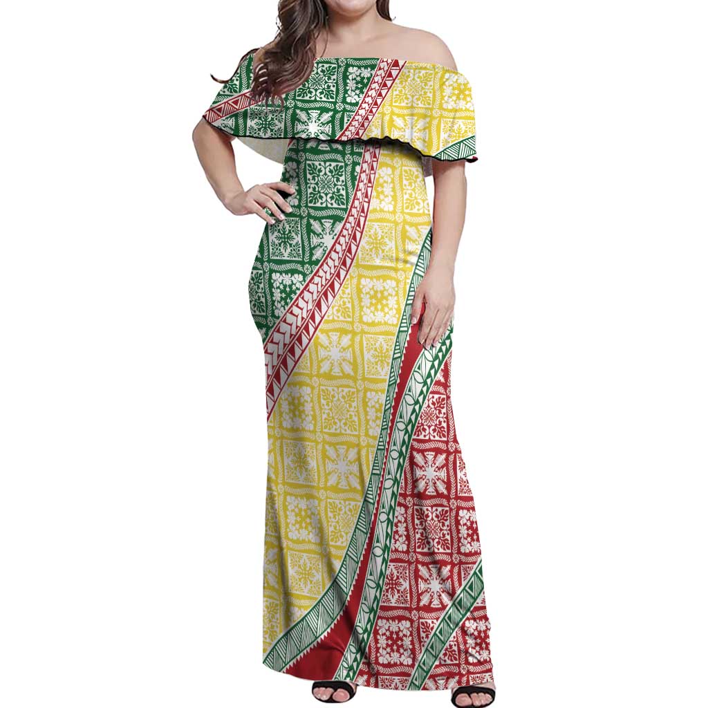 Hawaiian Quilt Pattern Off Shoulder Maxi Dress Special Color Mixed - Polynesian Pride