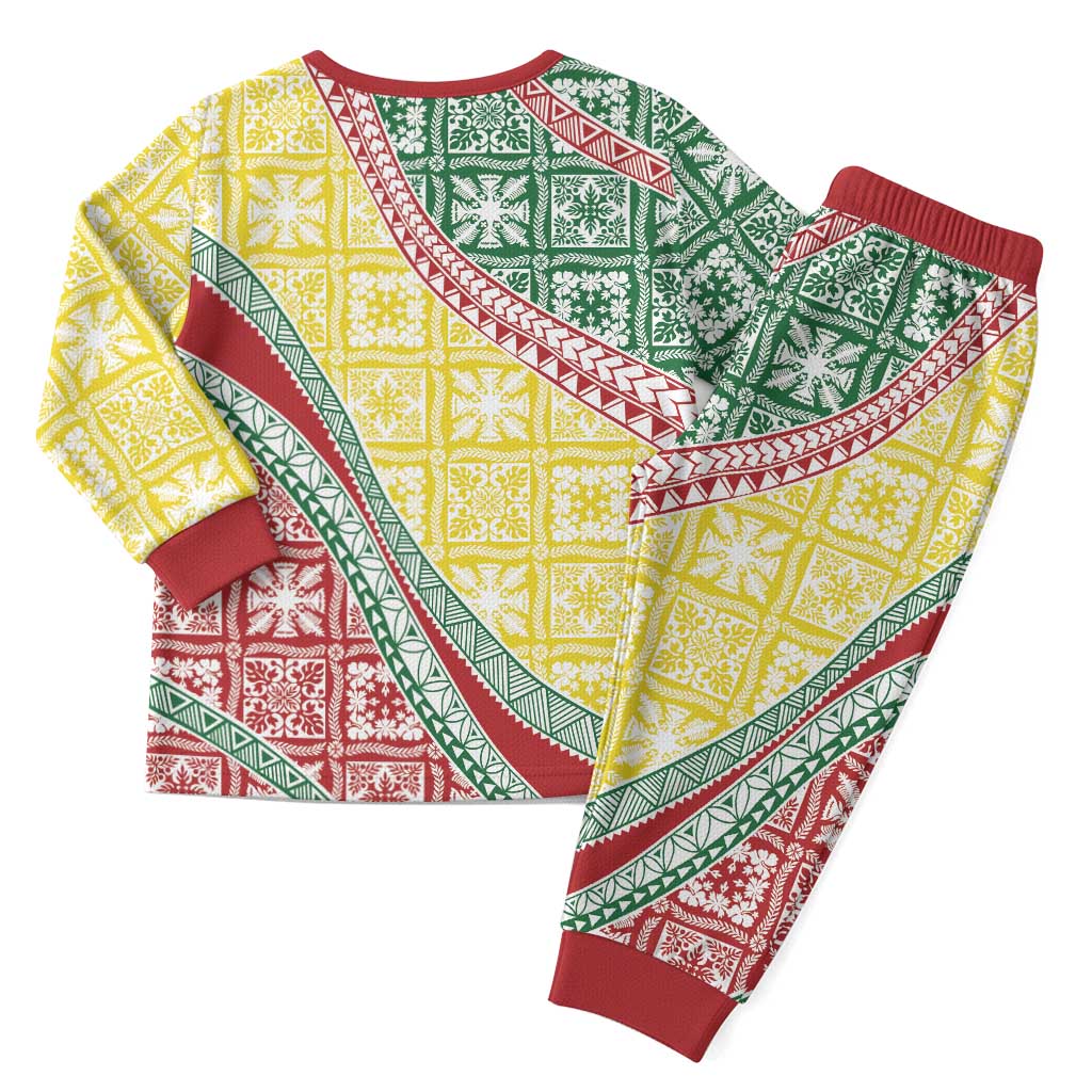 Hawaiian Quilt Pattern Christmas Pajama Set Special Color Mixed - Polynesian Pride