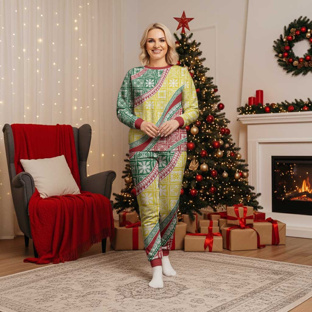 Hawaiian Quilt Pattern Christmas Pajama Set Special Color Mixed - Polynesian Pride