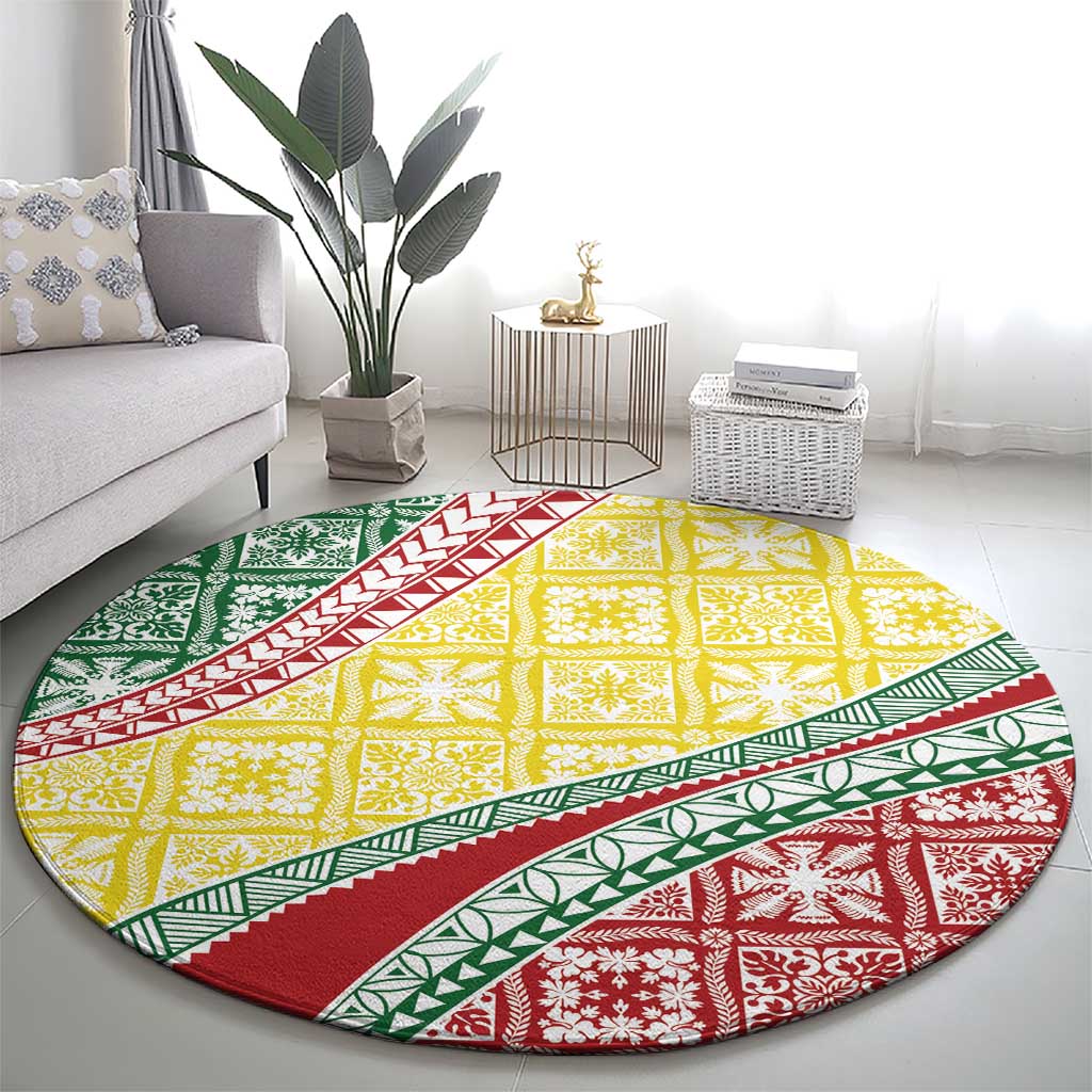 Hawaiian Quilt Pattern Round Carpet Special Color Mixed - Polynesian Pride
