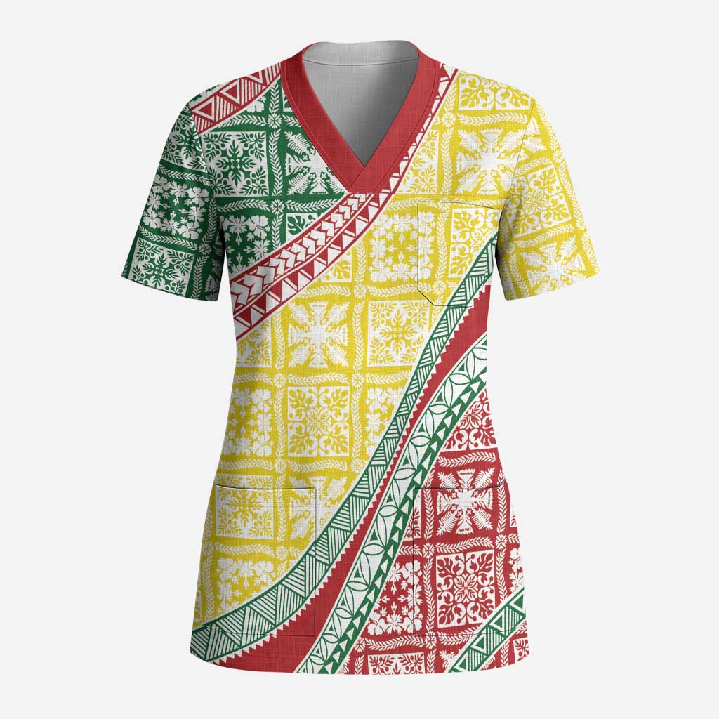 Hawaiian Quilt Pattern Scrub Top Special Color Mixed - Polynesian Pride