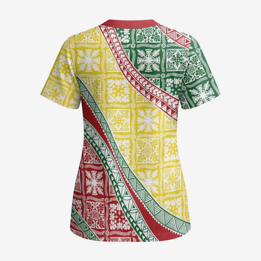 Hawaiian Quilt Pattern Scrub Top Special Color Mixed - Polynesian Pride