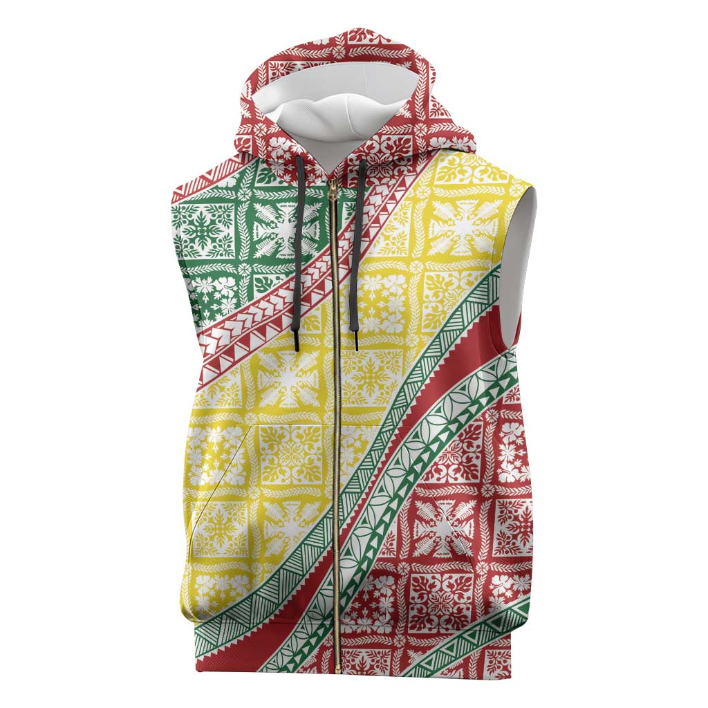 Hawaiian Quilt Pattern Sleeveless Zip Hoodie Special Color Mixed - Polynesian Pride