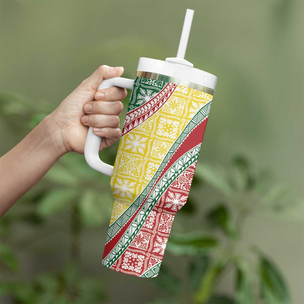 Hawaiian Quilt Pattern Tumbler With Handle Special Color Mixed - Polynesian Pride