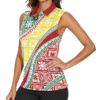 Hawaiian Quilt Pattern Women Sleeveless Polo Shirt Special Color Mixed - Polynesian Pride