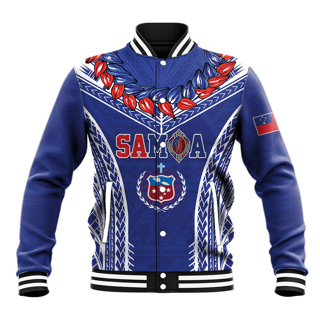 Custom Rugby Samoa 2026 Baseball Jacket UlaFala Polynesian Pattern LT01 Unisex Blue - Polynesian Pride