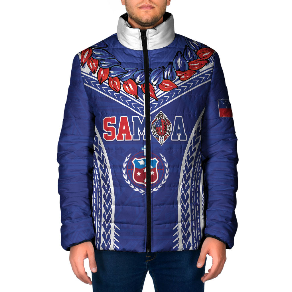 Custom Rugby Samoa 2026 Padded Jacket UlaFala Polynesian Pattern LT01 Men Blue - Polynesian Pride