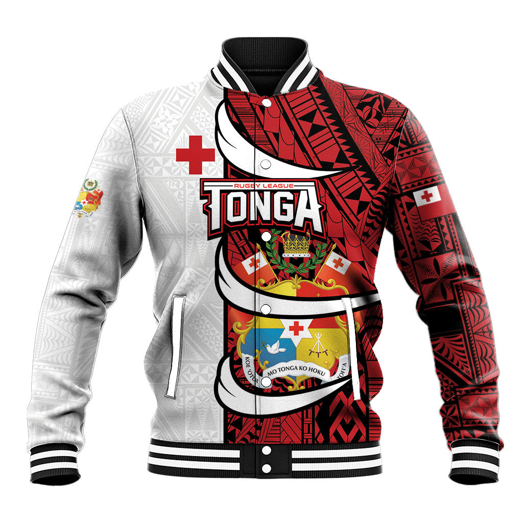 Custom Rugby Tonga 2026 Baseball Jacket Ngatu Pattern Special Version LT01 Unisex Red - Polynesian Pride