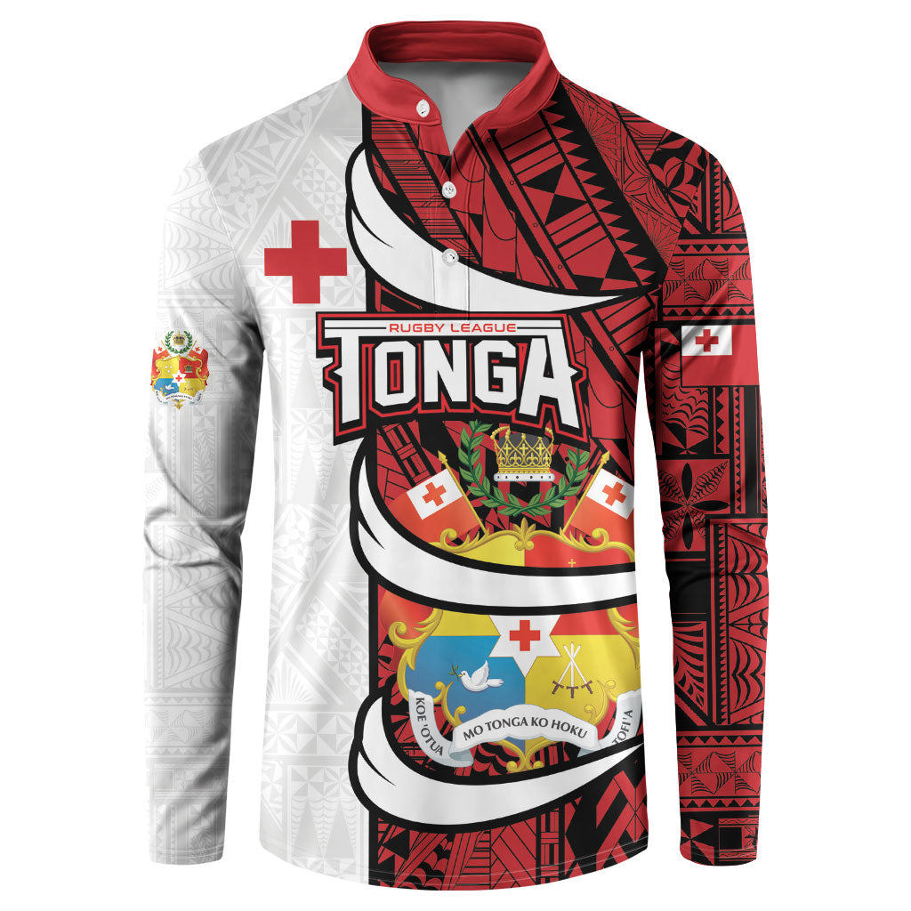 Custom Rugby Tonga 2026 Button Sweatshirt Ngatu Pattern Special Version LT01 Red - Polynesian Pride