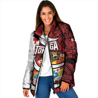 Custom Rugby Tonga 2026 Padded Jacket Ngatu Pattern Special Version LT01 Women Red - Polynesian Pride