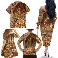 Personalised Fiji Masi Family Matching Off Shoulder Long Sleeve Dress and Hawaiian Shirt Bula Fijian Masi Tapa Vintage Style LT01 - Polynesian Pride