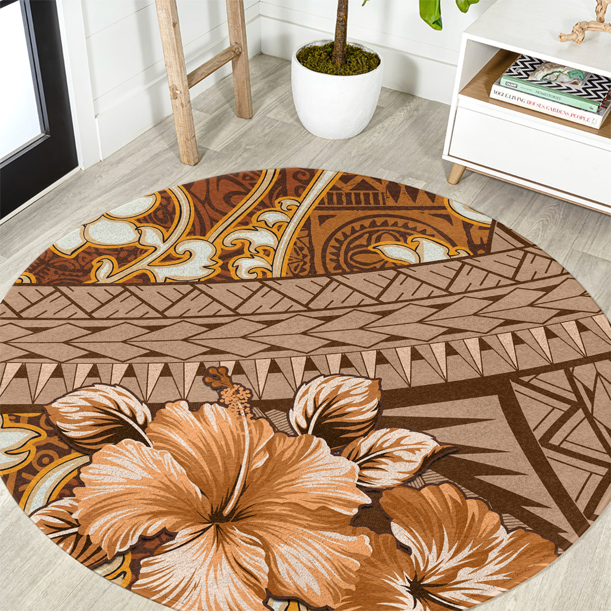 Fiji Masi Round Carpet Bula Fijian Masi Tapa Vintage Style LT01 Brown - Polynesian Pride